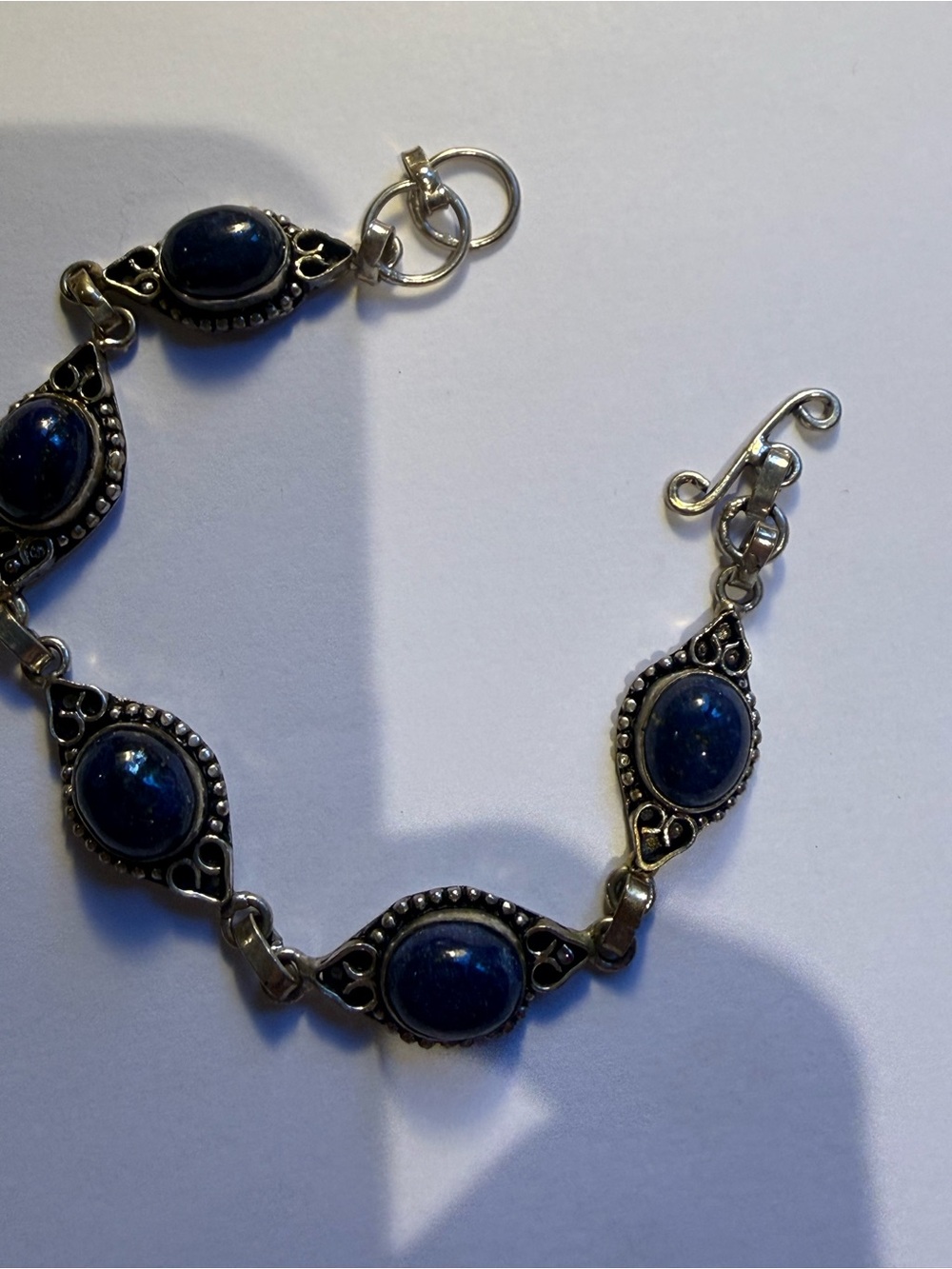Sterling Silver Style Blue Cabochon Dark Blue Stones Link Bracelet
